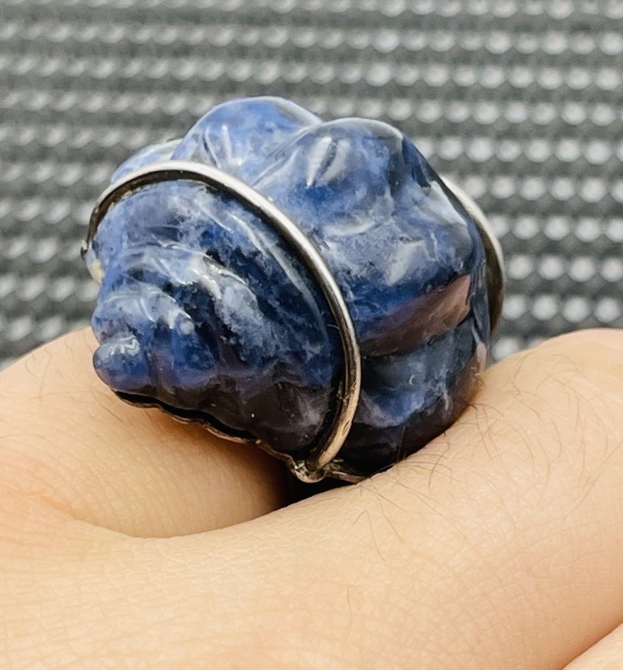 Amy Kahn Russell Vintage Sterling Silver Blue Sodalite Conch Shell Ring Size 7.5