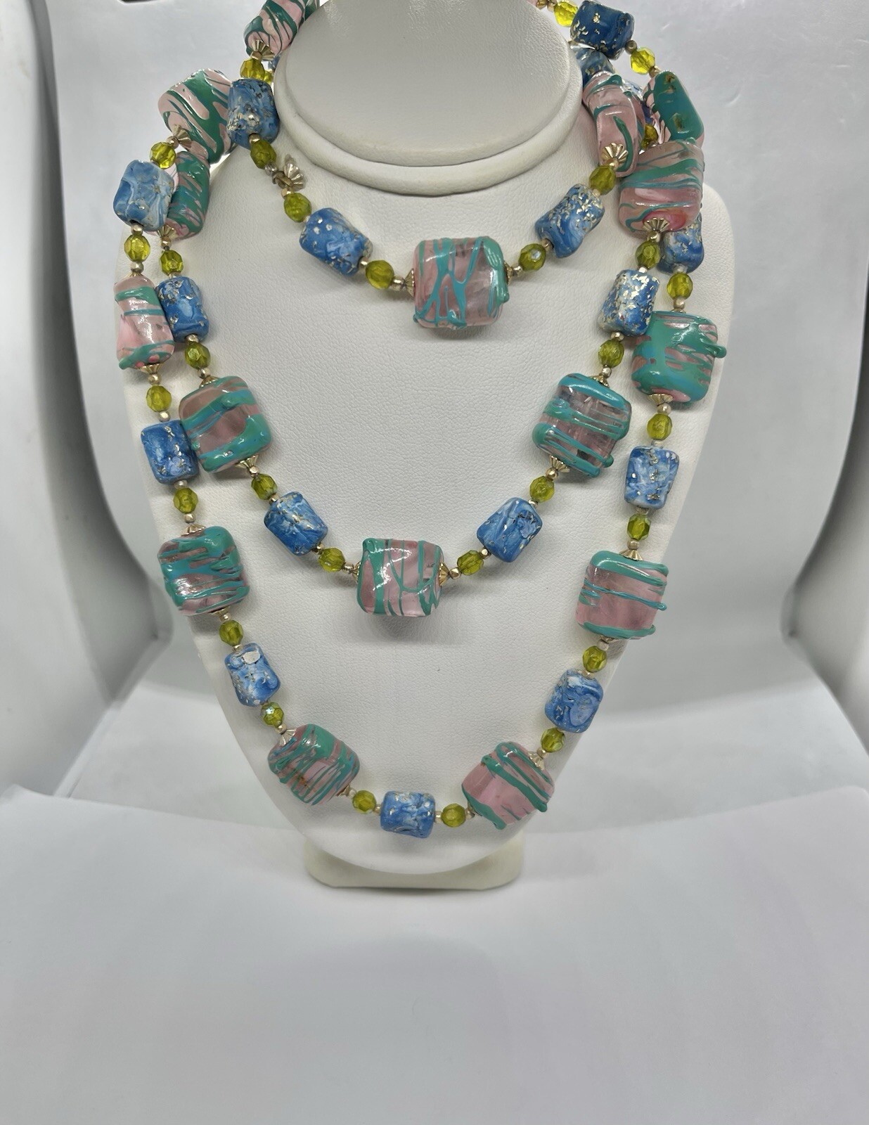 Vintage Pastel Colorful Lucite Beads in Various Shapes Strand Necklace 40”