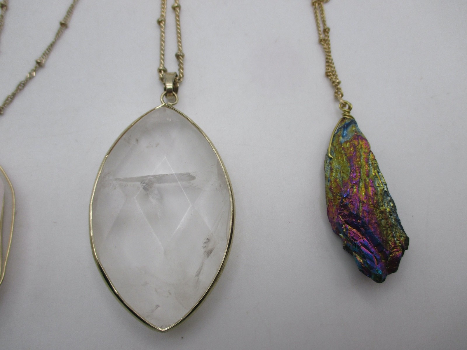 VTG Gemstone Pendant Necklace Lot Rainbow Rose Clear Quartz Purple Stone