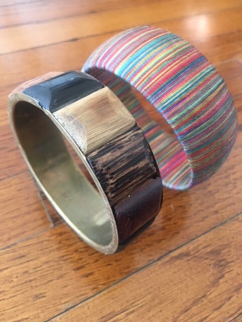 3 Colorful Vintage Bracelets: Natural Wood, String and Lucite Lot