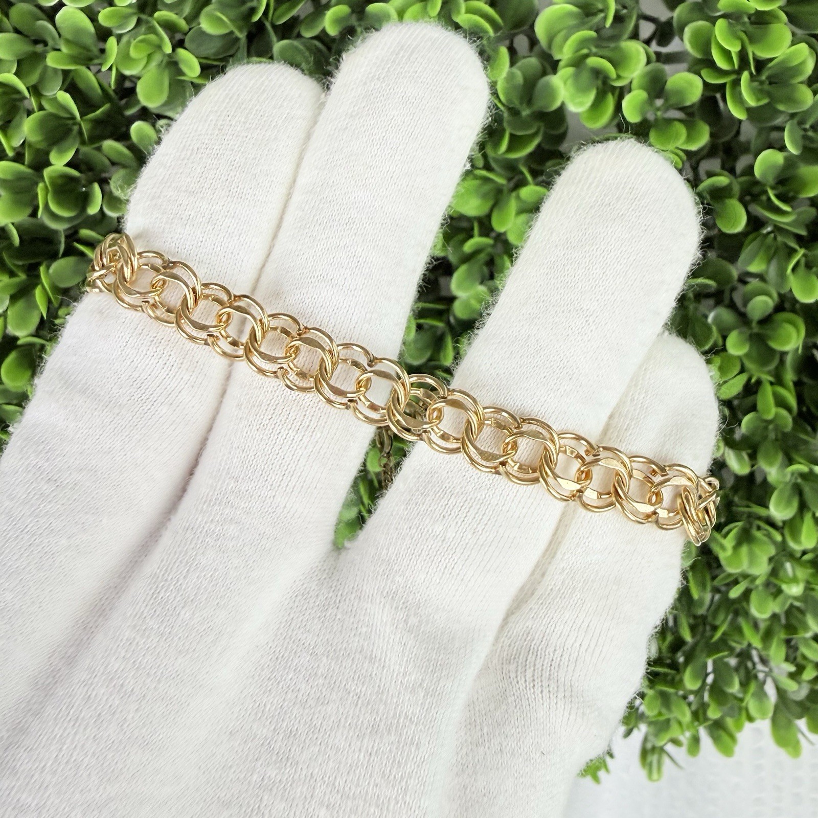 Vintage 12K Gold Filled Double Link Starter Chain Charm Bracelet Approx. 8”