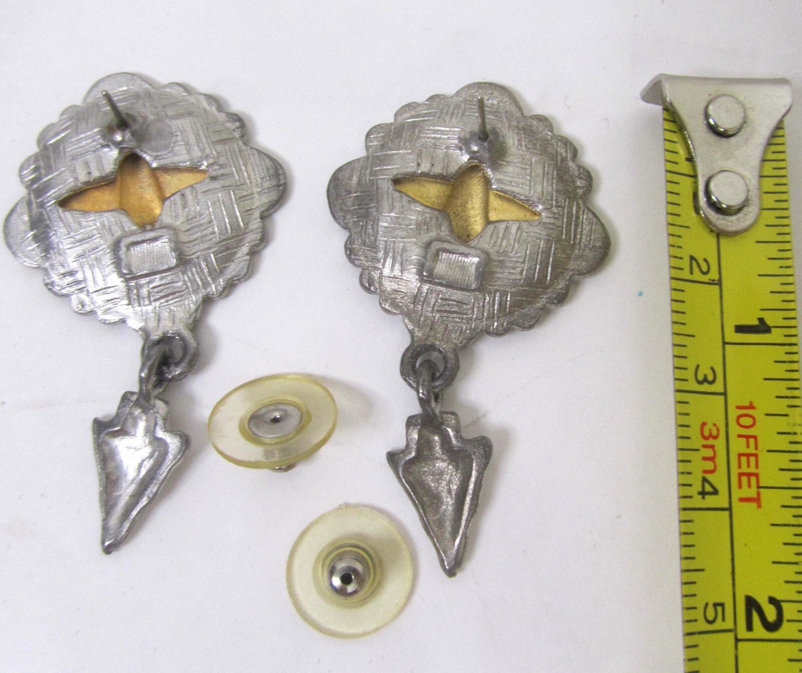 Vintage Thunderbird Earrings Brass Silver Southwest Arrowhead Pierced