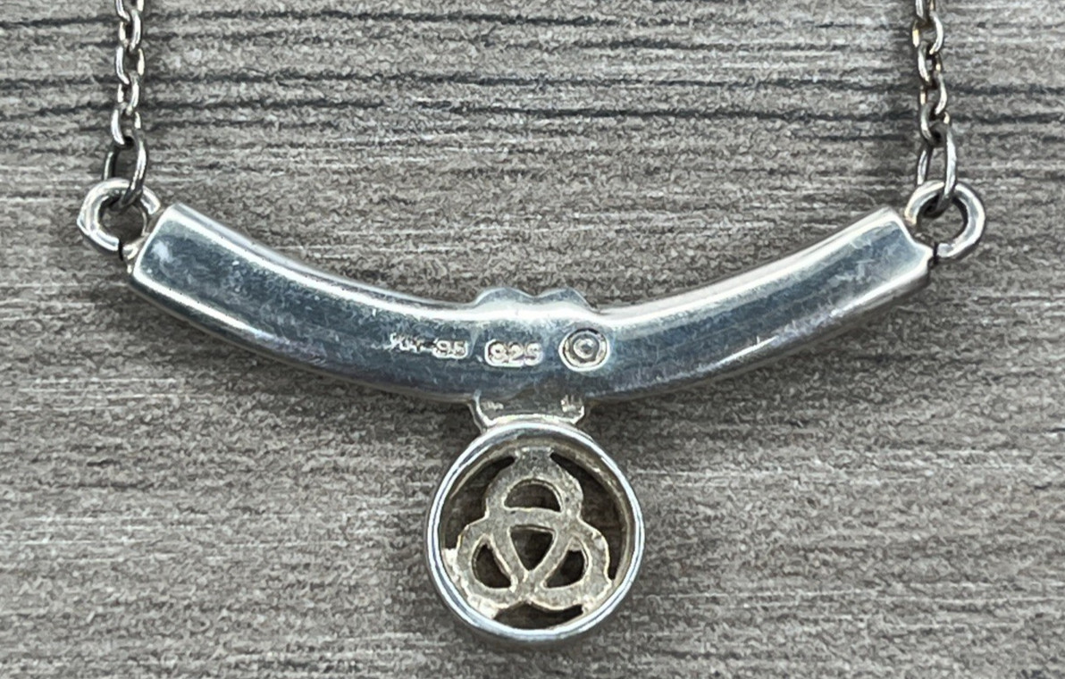 Signed KH Kit Heath Vintage Sterling 925 Irish Celtic Knot Dangle Bar Necklace