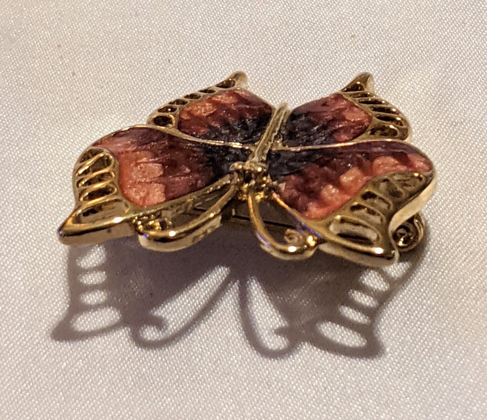 Monet Enameled Butterfly Brooch Pin Gold Tone Pinks Purples EUC
