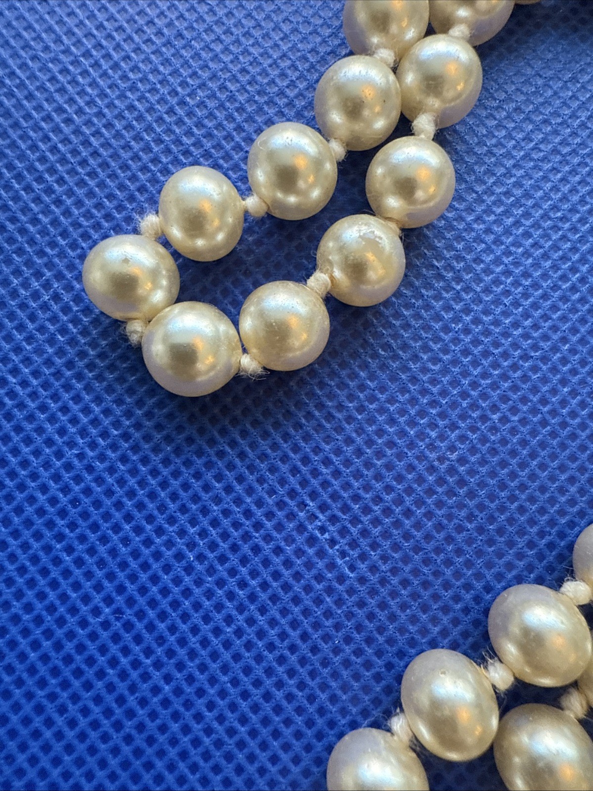 VTG 80s Faux Pearl Necklace, 33″ Opera Length, Individually Knotted Classic Boho