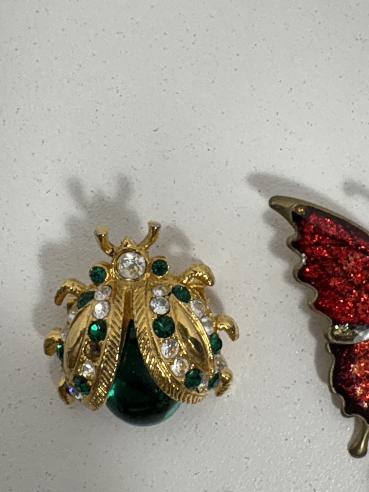 Vintage Brooch Pin Lot 6 Bug Green Cat Owl Penguin Butterfly Rhinestones Animals