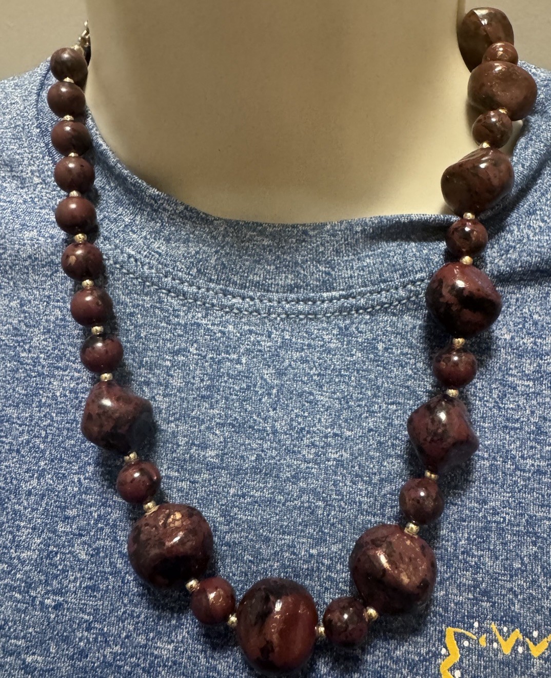 VTG 1970s Studio Pottery Ceramic Bead Necklace Chunky Glazed Oxblood Boho Wood