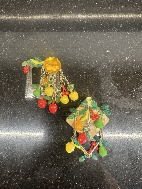 Lot of 2 Vintage MCM 1950’s Retro Kitschy Plastic Fruit Salad Pin Brooches