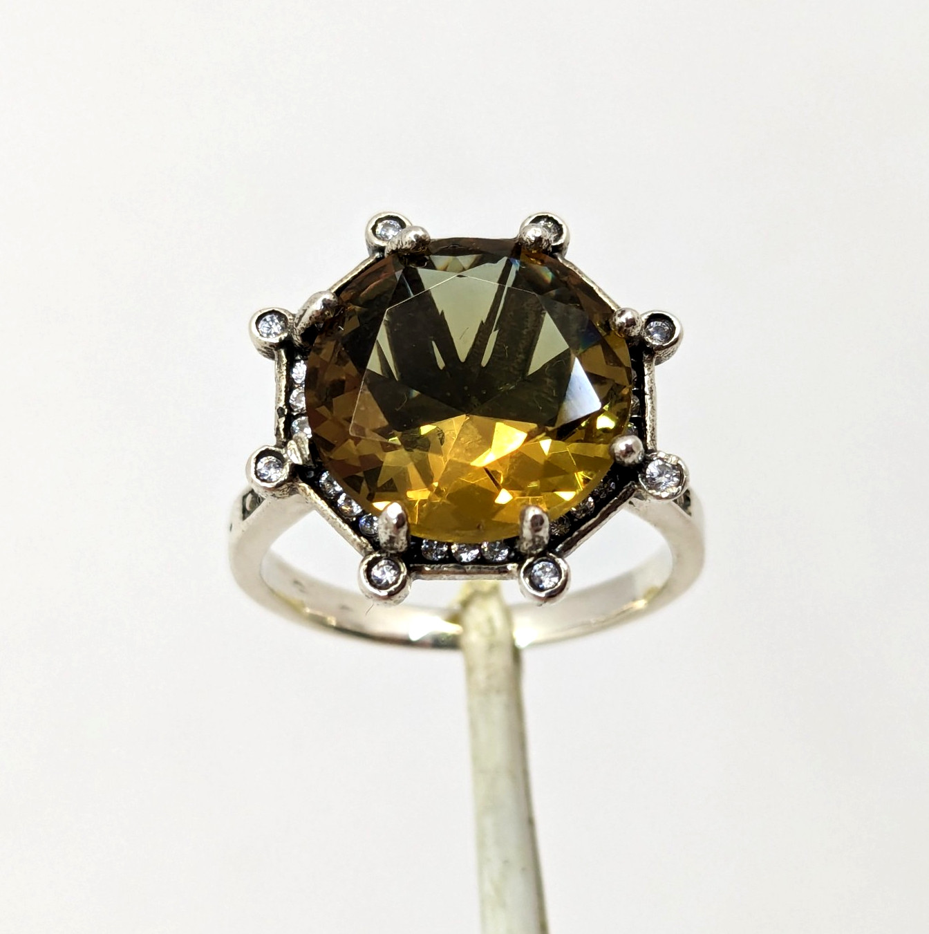 Vintage Luxury RING Silver 925 with Big Bright Stone -size: 7US (17.5mm) | #5