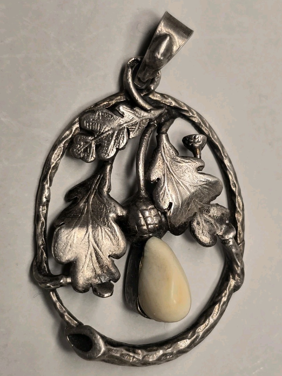 Antique Victorian Sterling Silver Pendant “An Acorn In Oak Leaves” – 35mm x 26mm