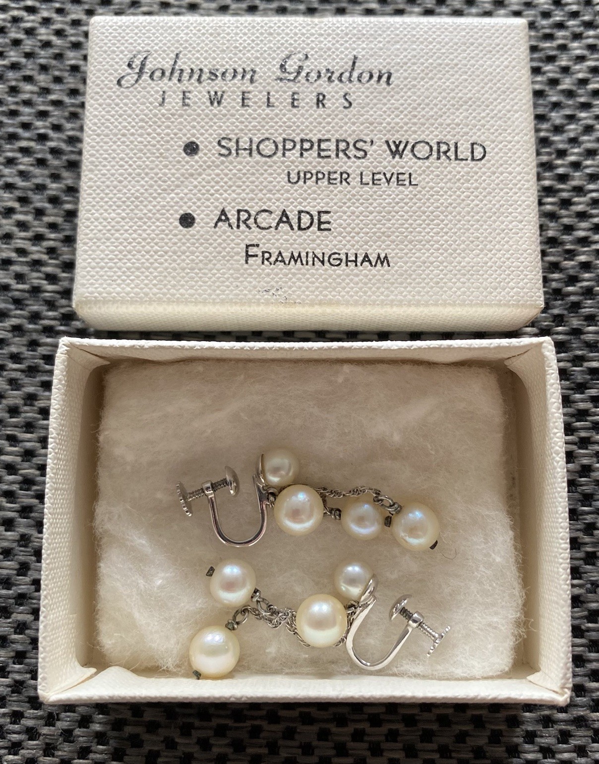 Earrings Champagne Pearls & White Gold 10K Dangle Drop w/ Screw Backs Vintage