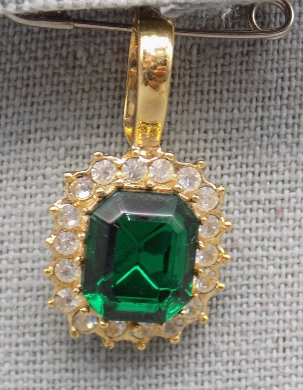 Emerald Green & Clear CZ Roman Signed Pendant & Pierced Earrings Set Rhinestone