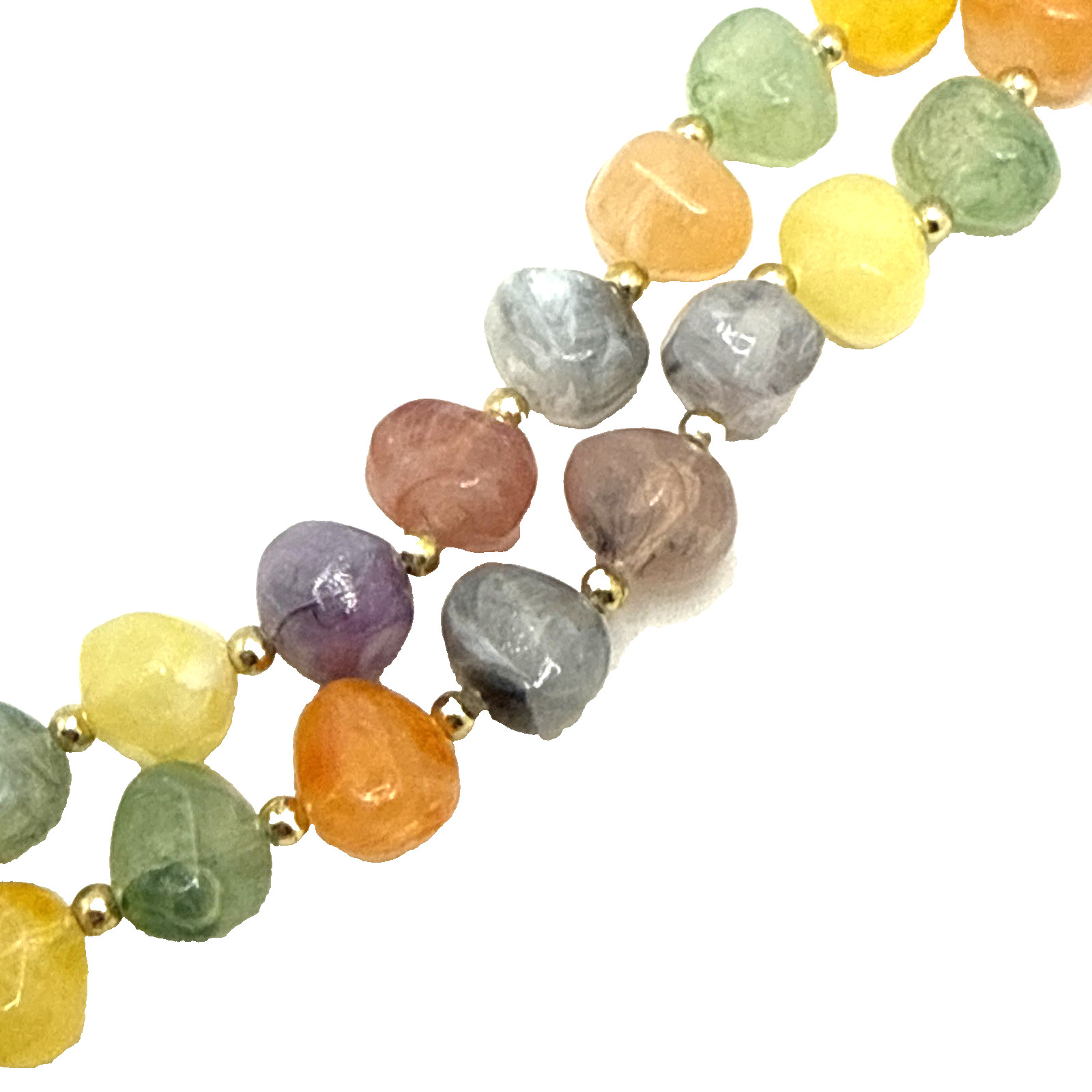 Vintage Faux Stone Lucite Bead Necklace Multicolor Earth Tones Matinee 24″