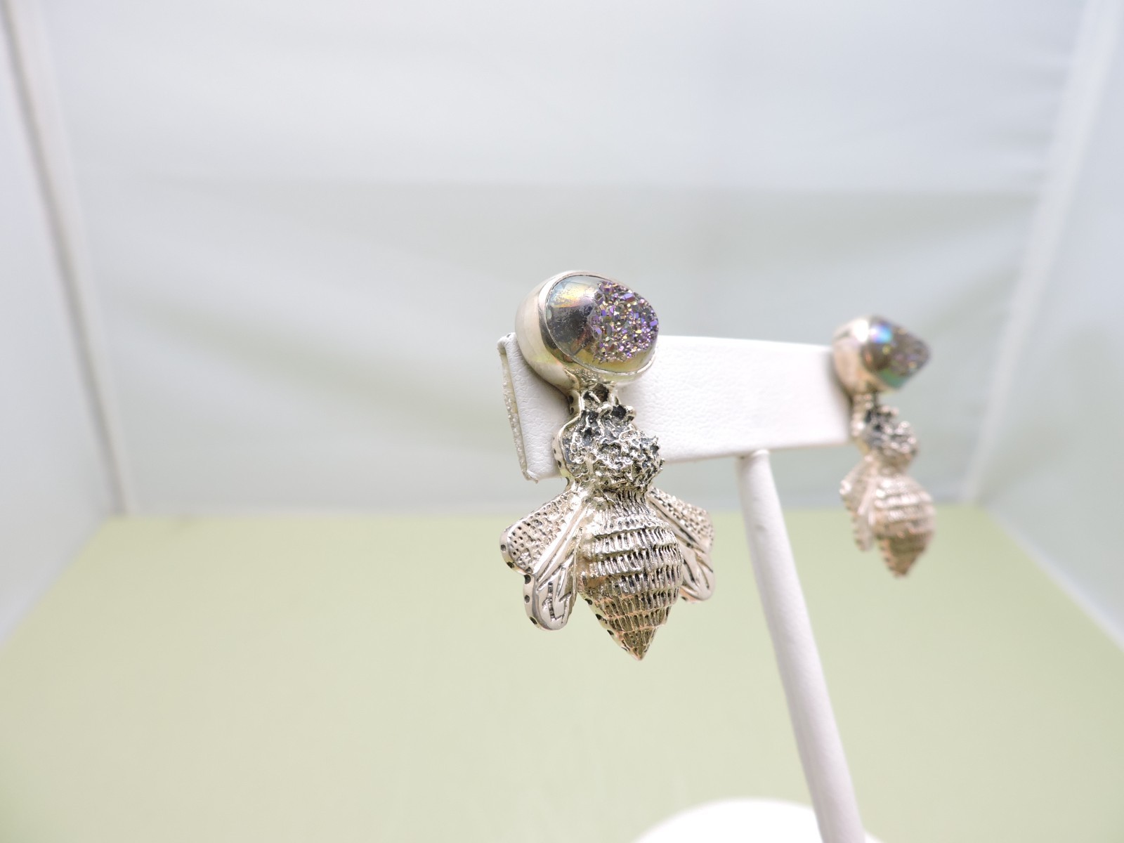 Amy Kahn Russell AKR BEES Drusy Sterling Silver Earrings 925 Pierced