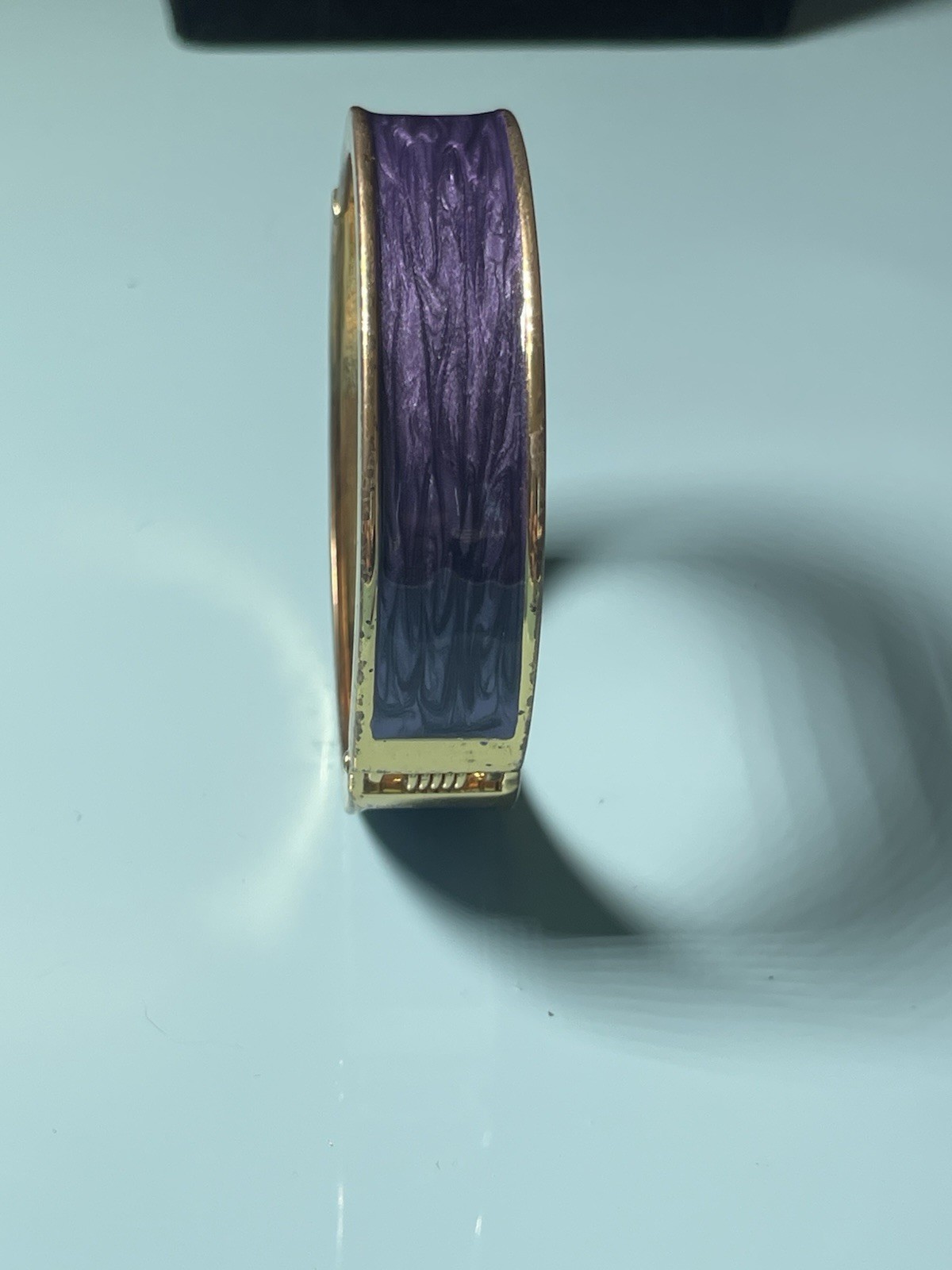 Vintage Purple Swirl Enamel Hinged Bangle Bracelet Gold Tone Clamper Cuff boho