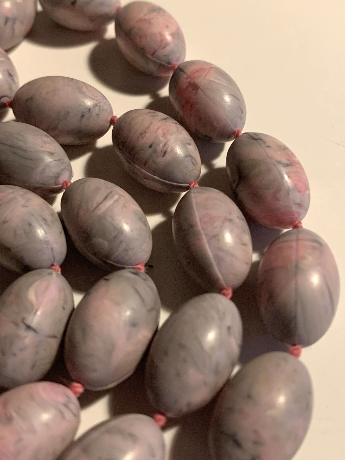 Pink Swirl Faux Marble Bead Necklace Vintage 30″ Retro