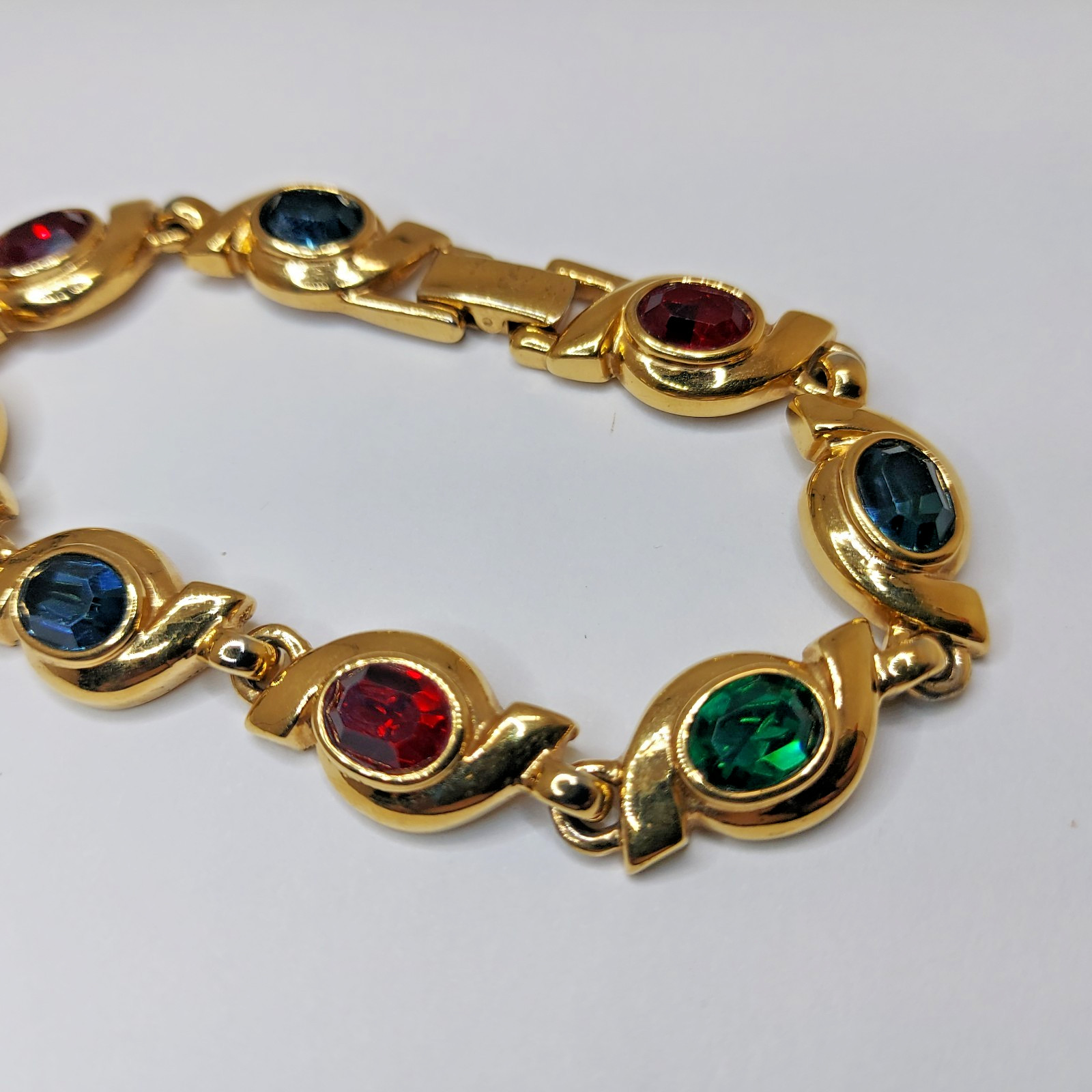 Vintage Bracelet Multi Color Faceted Crystals Gold Tone Unmarked