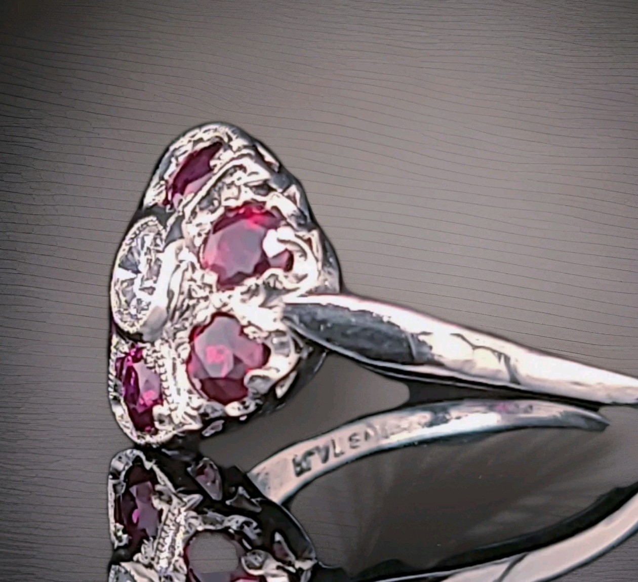Platinum Vintage Engagement Ring 1.53ct. Natural Ruby Round Shape Diamond
