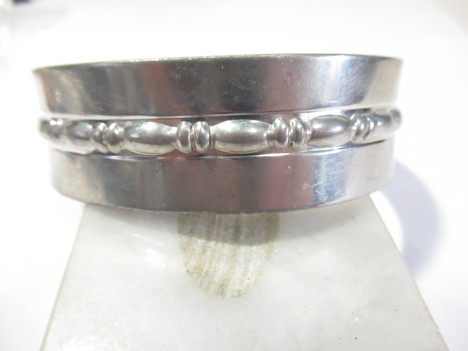 Mens or Large Size Cuff Bracelet Silver Tone Signed Garden Pewter