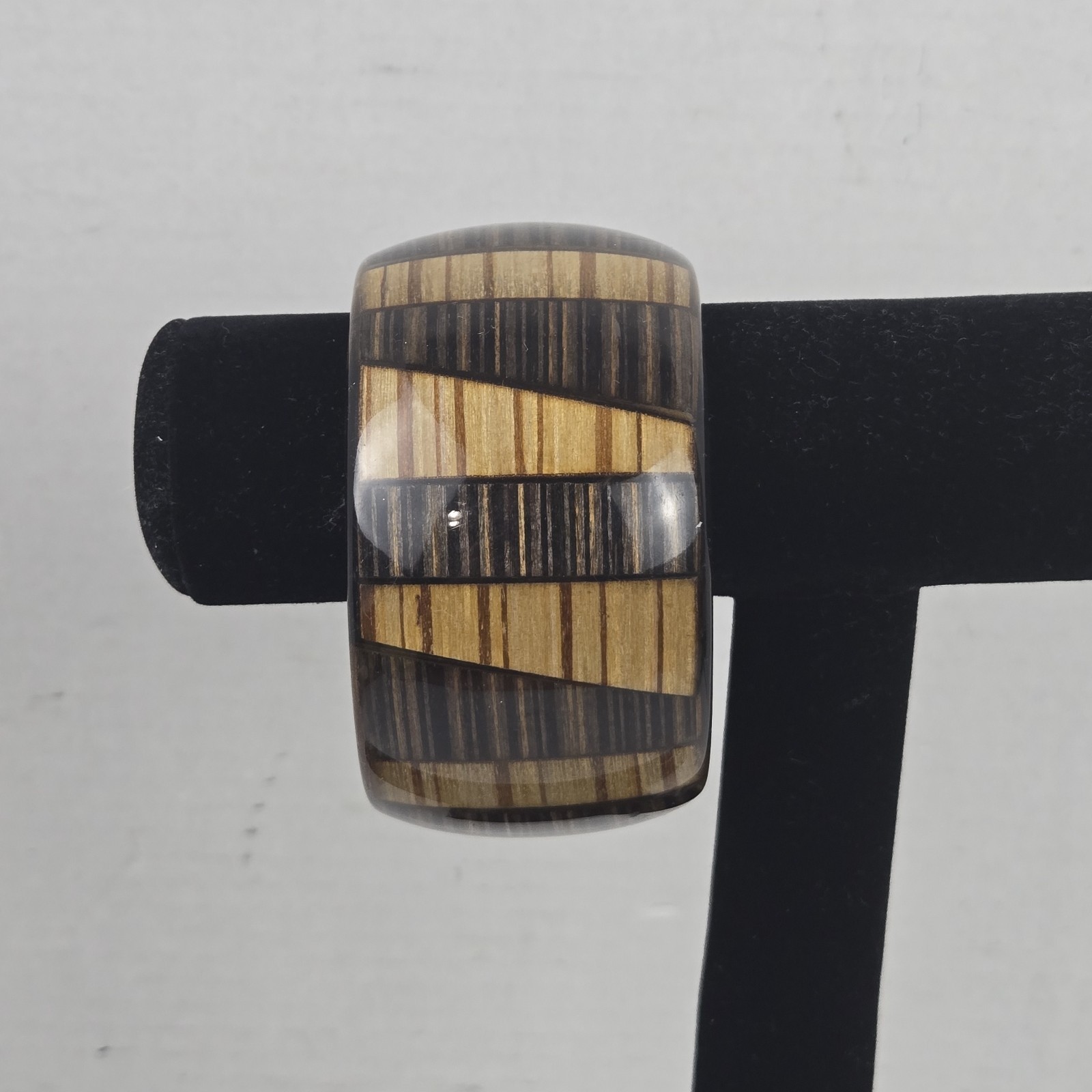 Vintage Bracelet Bangle Wide Lucite Plastic Woodgrain and Stripe Pattern EUC