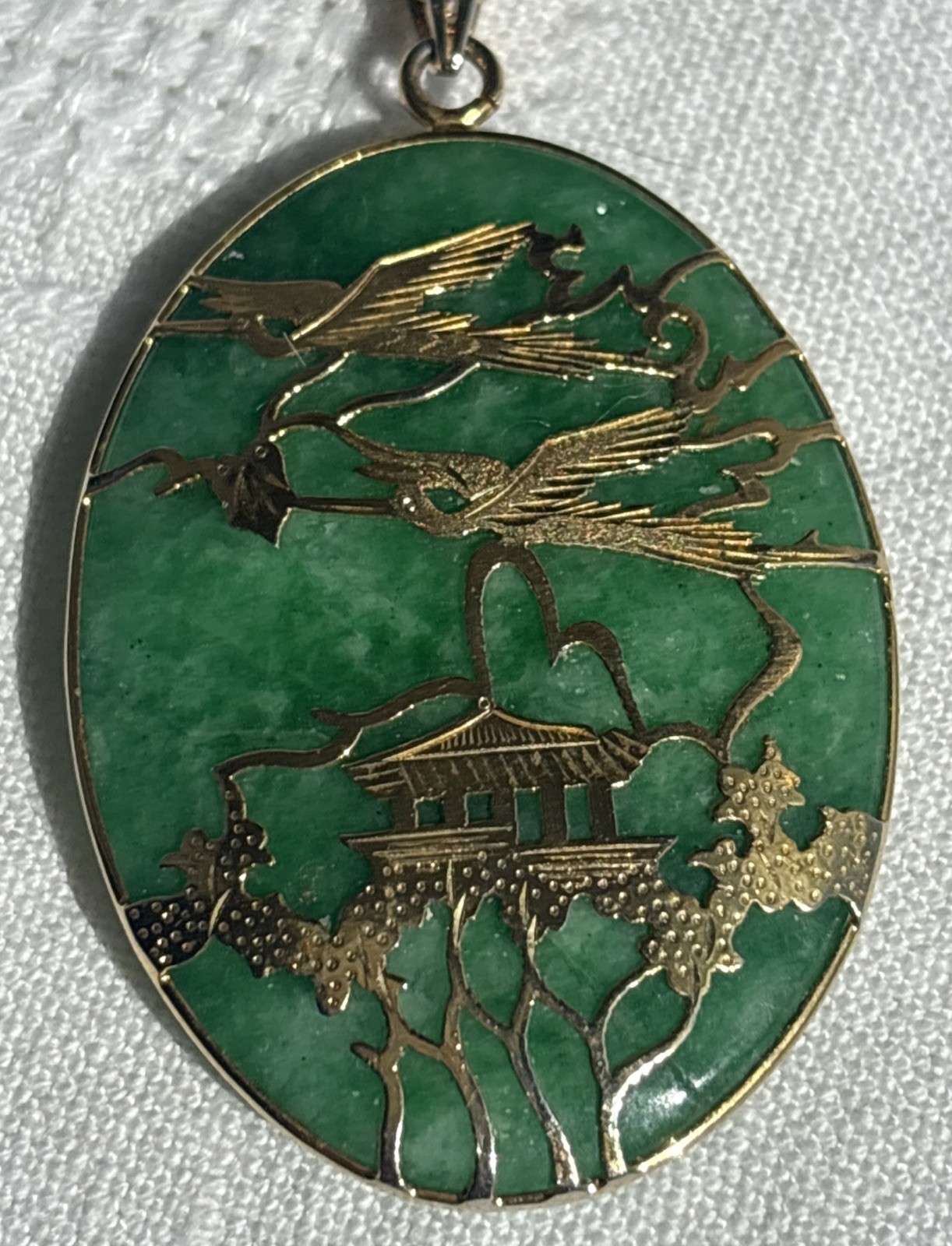 Vintage Jade Gemstone 2”x1.5”Pendant w/gold Tone Dragon Overlay,2 Jade Earrings