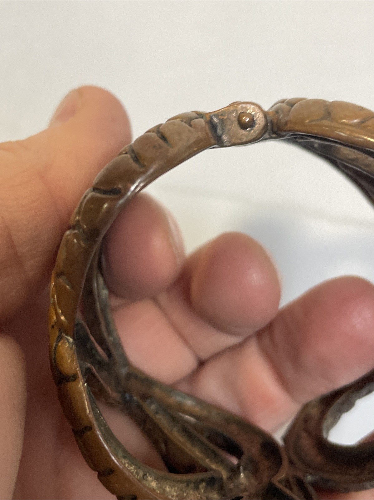 1970 – 1980 Copper Coiled Snake Biker Goth Western Hinged Bracelet Vtg Gem Eyes