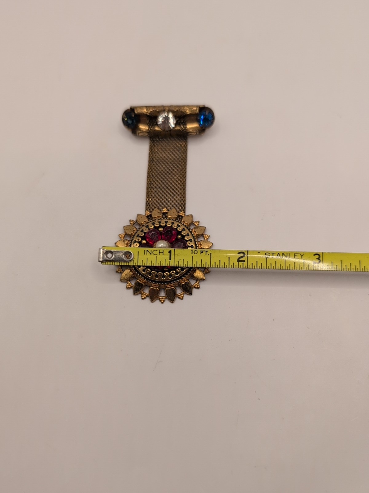 Antique Victorian Mesh & Rhinestone 2 Piece Brooch/ Pin Red White & Blue Hearts
