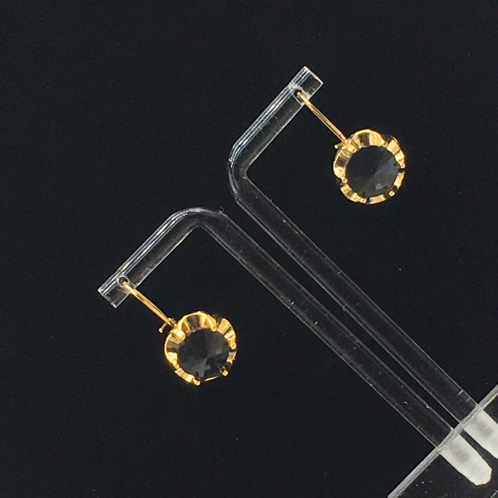 Black Leverback Earrings Gold Tone Cupcake Like Faux Tension Setting Pierced 1″