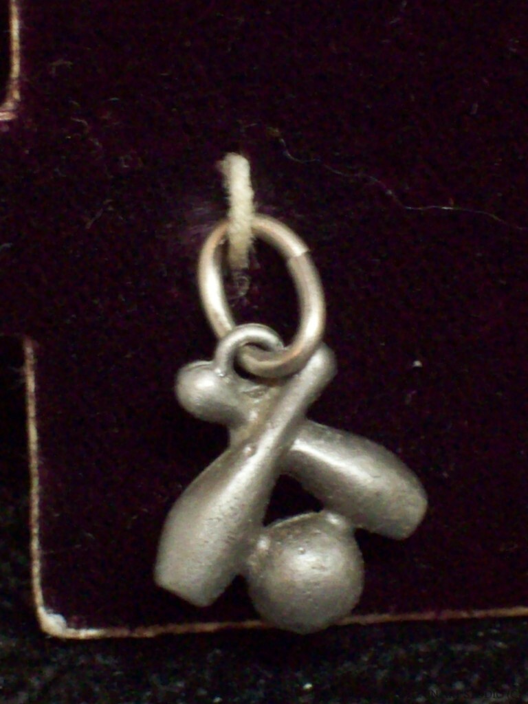 Vintage Revere Pewter Bowling Ball Crossed Pins Charm Small Pendant on Card