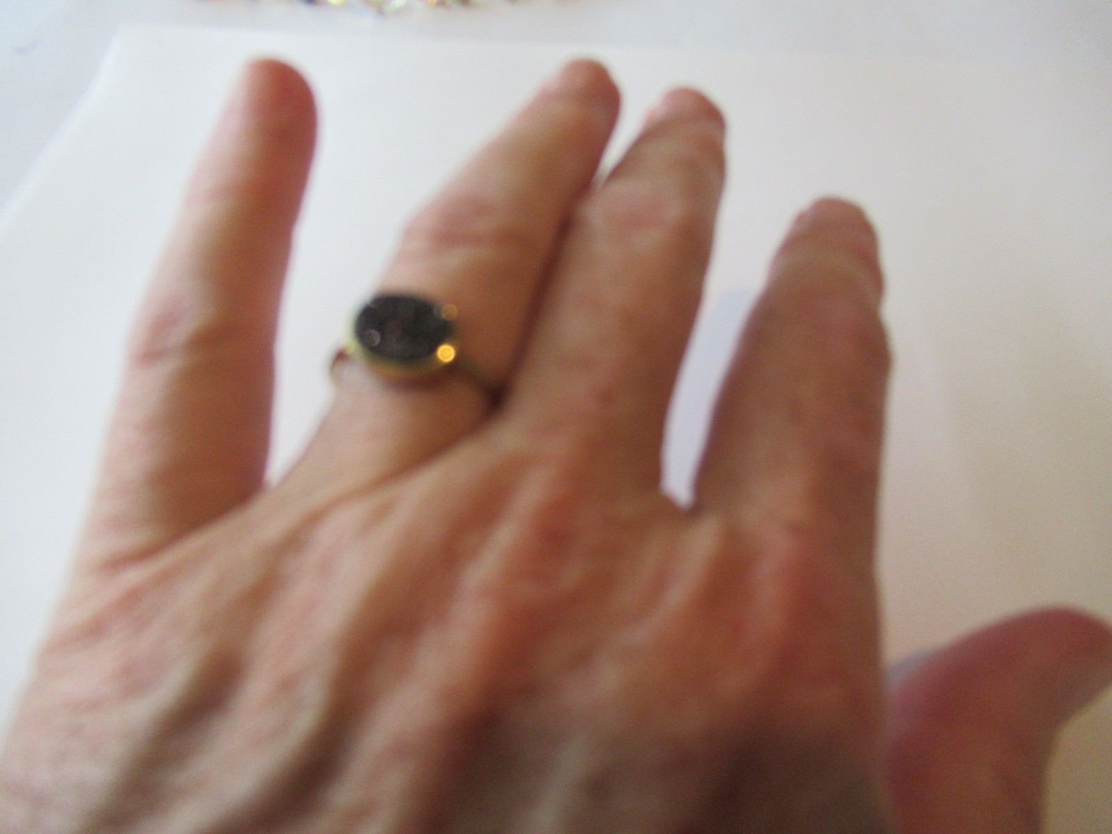Oval Bezel set Black Geode Gold Plate Ring Size 7