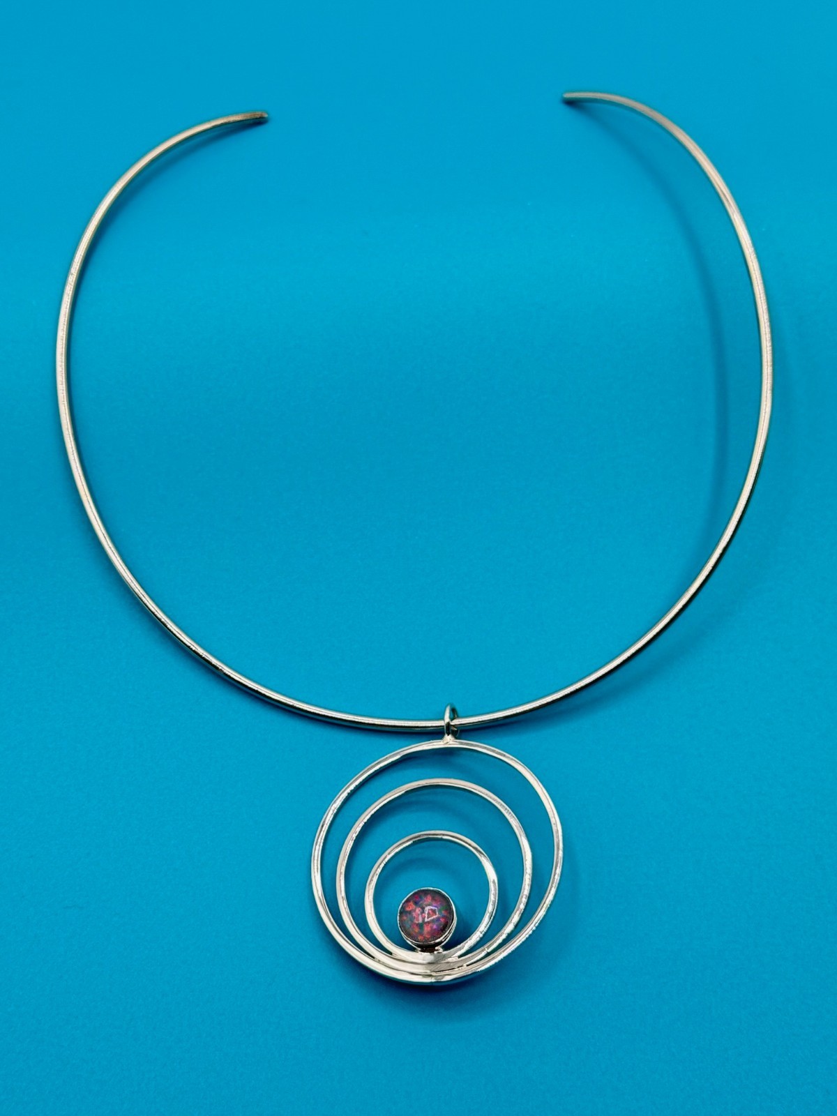 Dominique Dinouart Sterling Silver Double sided Onyx / Opal Pendant Necklace