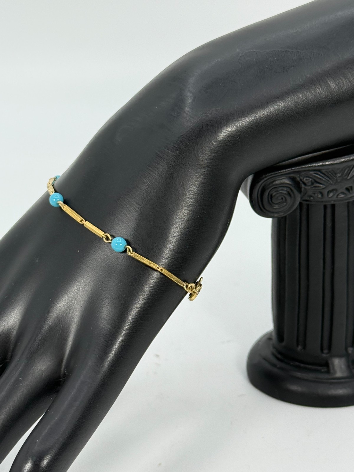 VTG Yellow Gold Filled Delicate Bar Link Chain Bracelet Blue Beads Germany 2 GR