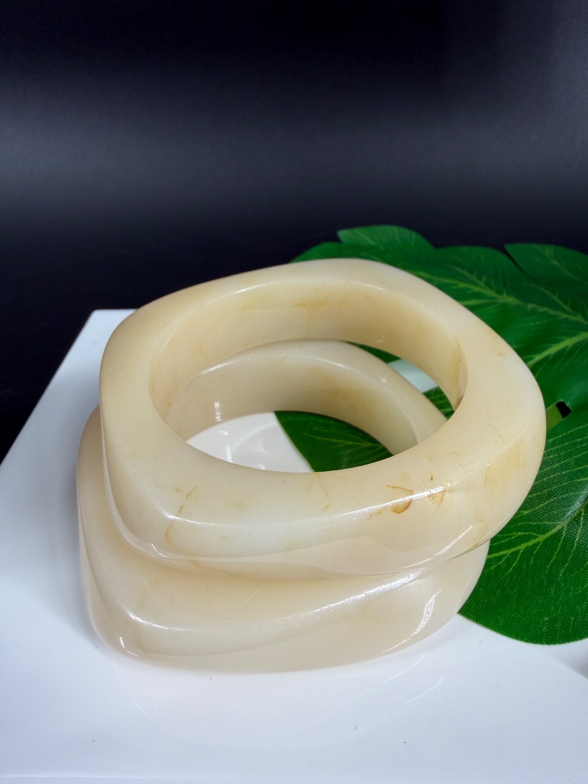 Vintage Chunky Lucite Bangle Bracelet Stack Lot Marbled Cream Beige Y2K