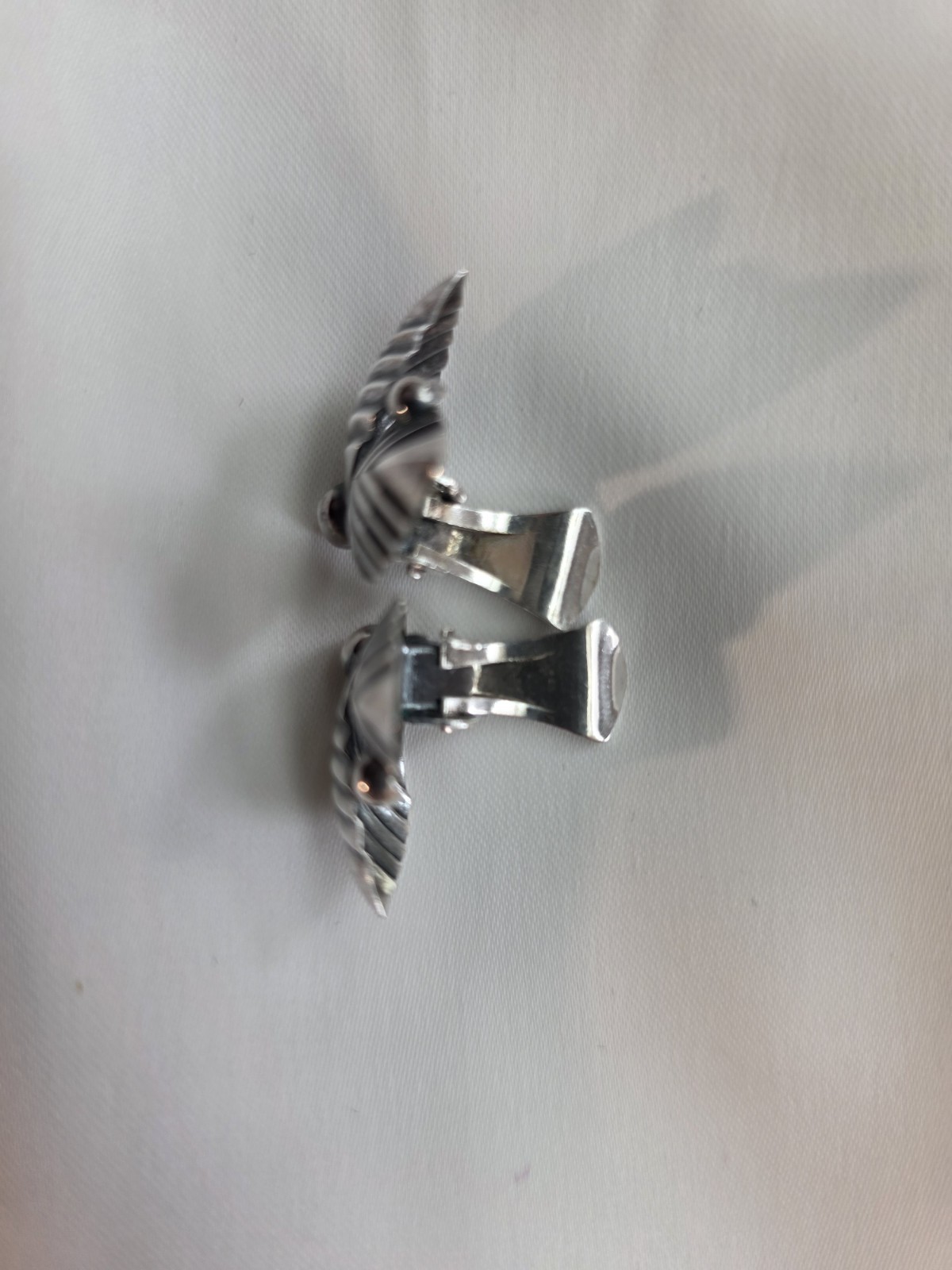 Vintage Signed N.E. From Danish 925 Silver Leaf Earrings MCM Denmark Clip On