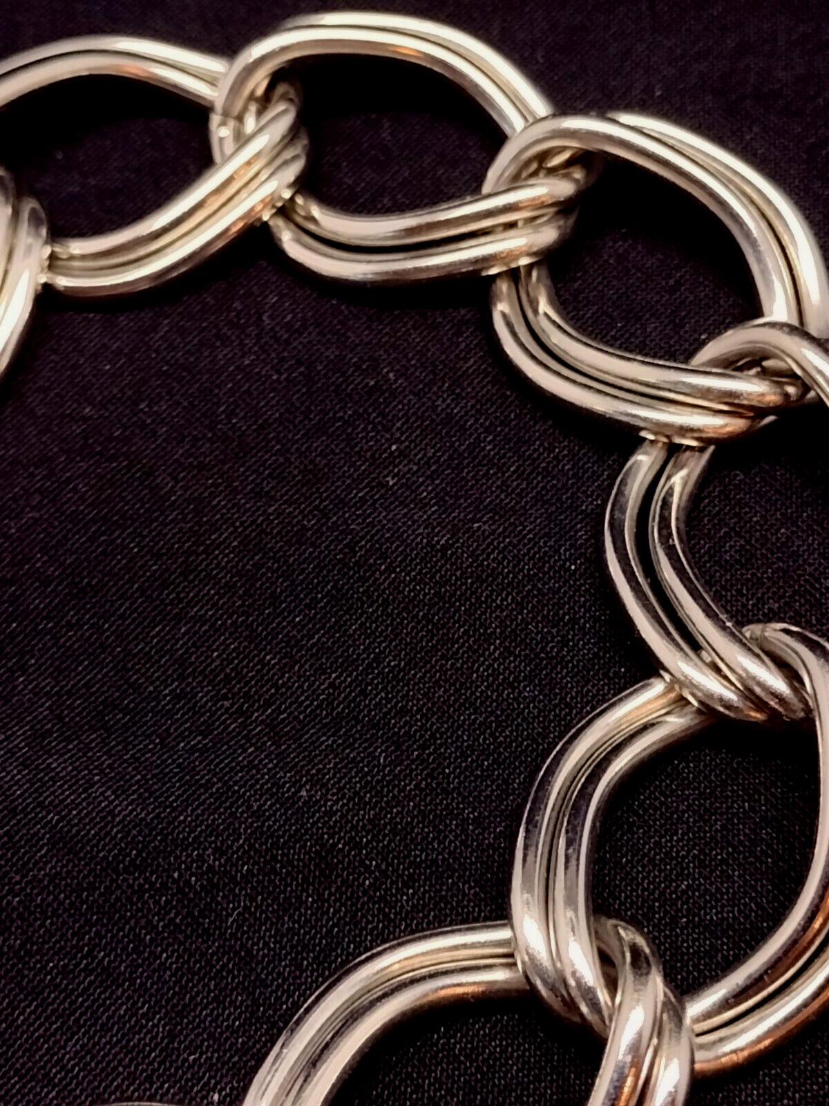 Silver Tone Bracelet Double Layer 7.5 in Rolo Cable Chain Link Charm Chunky