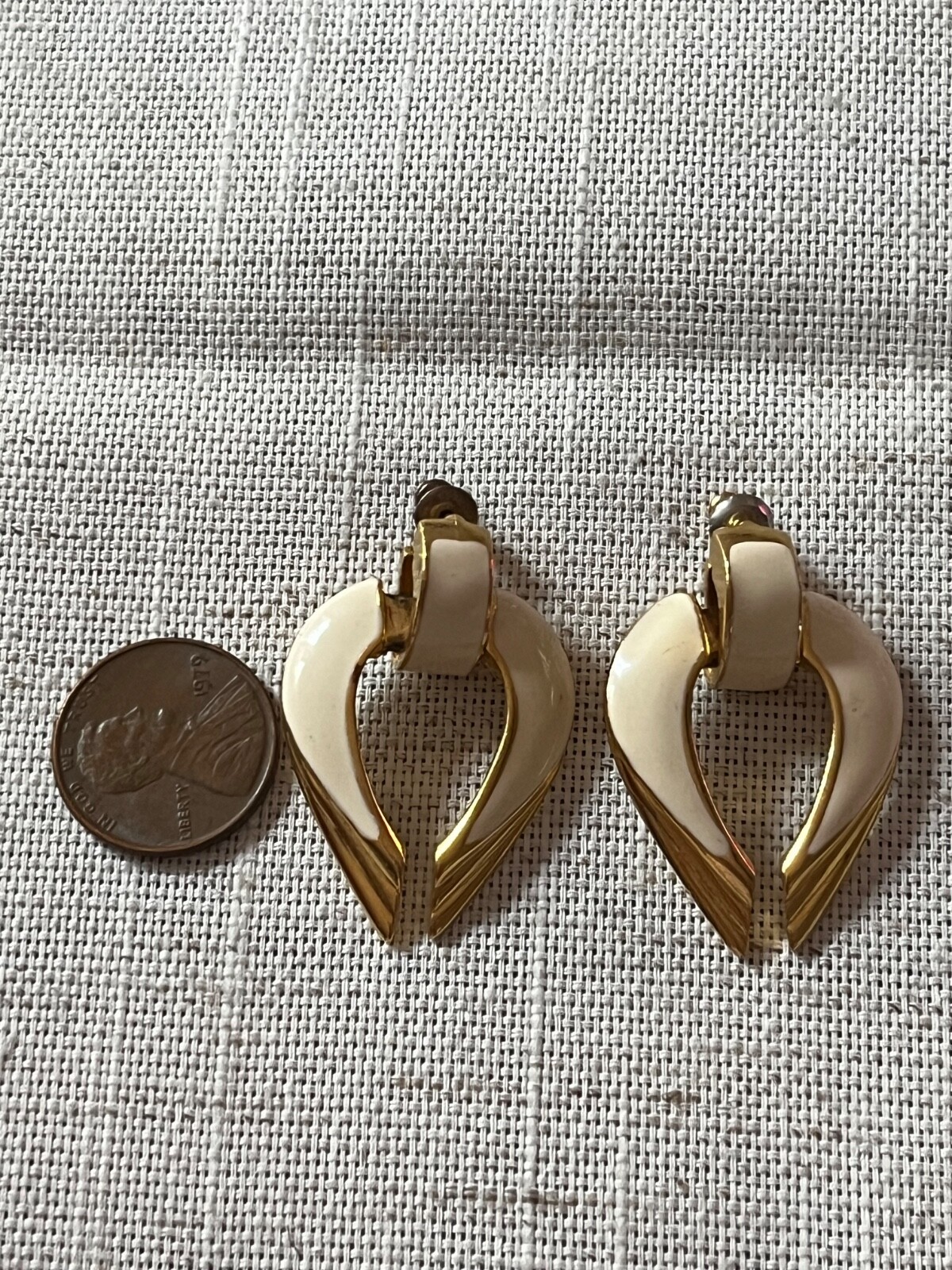 Vintage Ivory and Gold Enamel Retro Stud Earrings ….