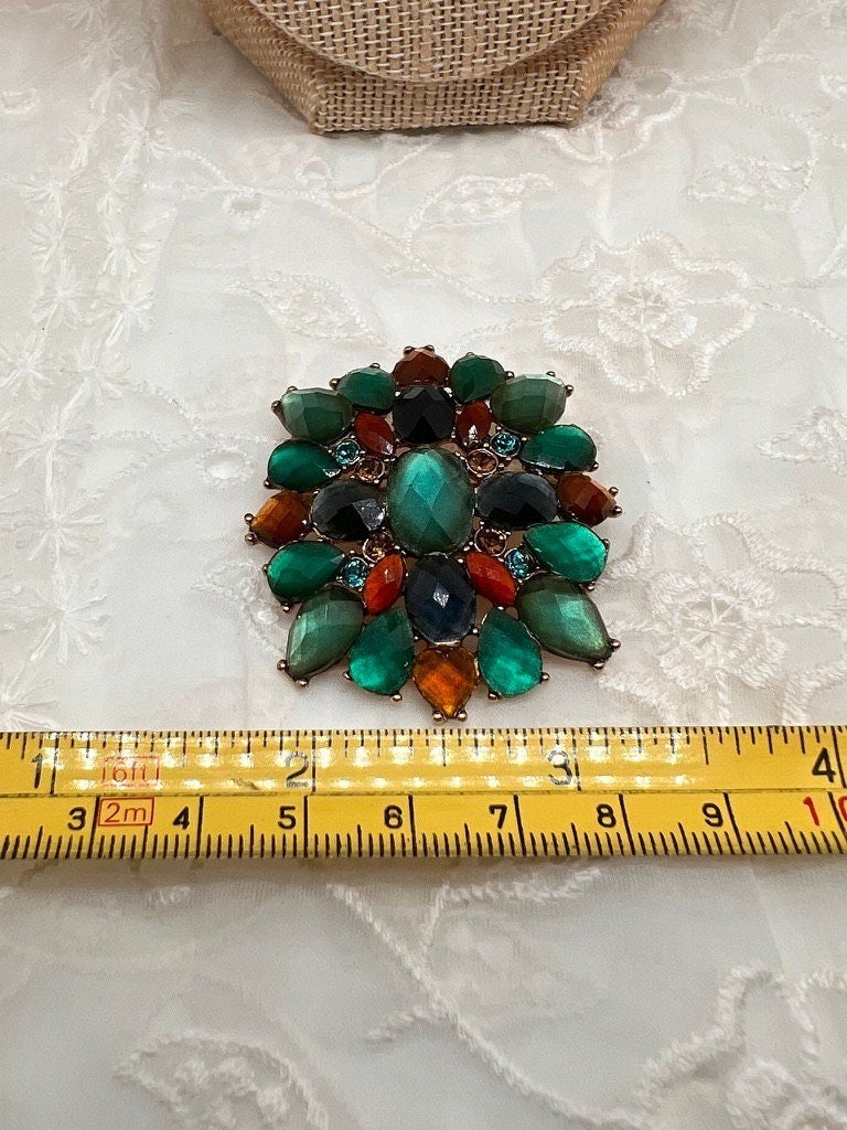 Vintage Brooch and Earrings Faceted Green Cut Glass Pin and Pierced Earrings Set