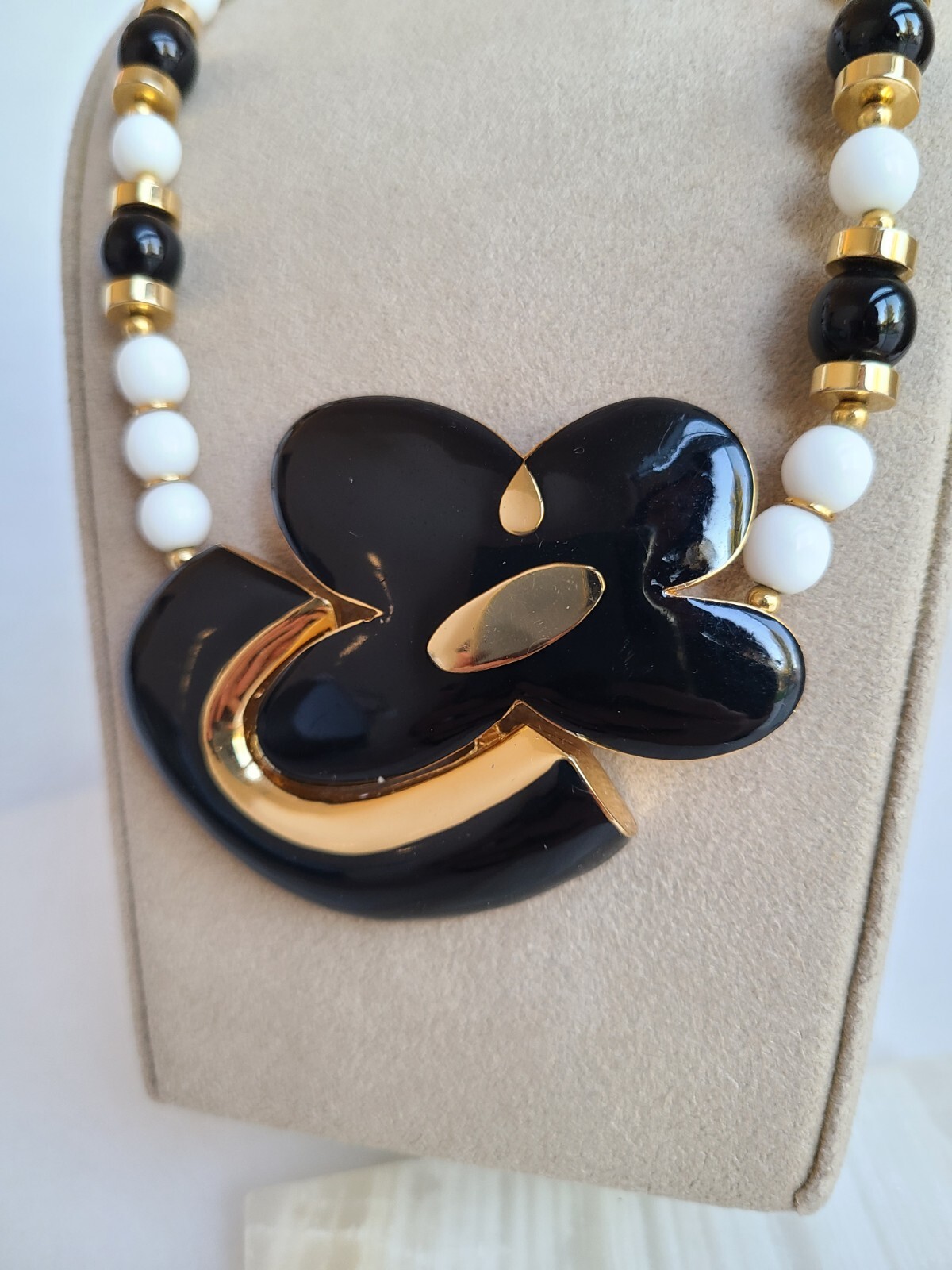 Vintage ORENA PARIS Gold Tone Enamel Necklace – Glass Beads Estatement