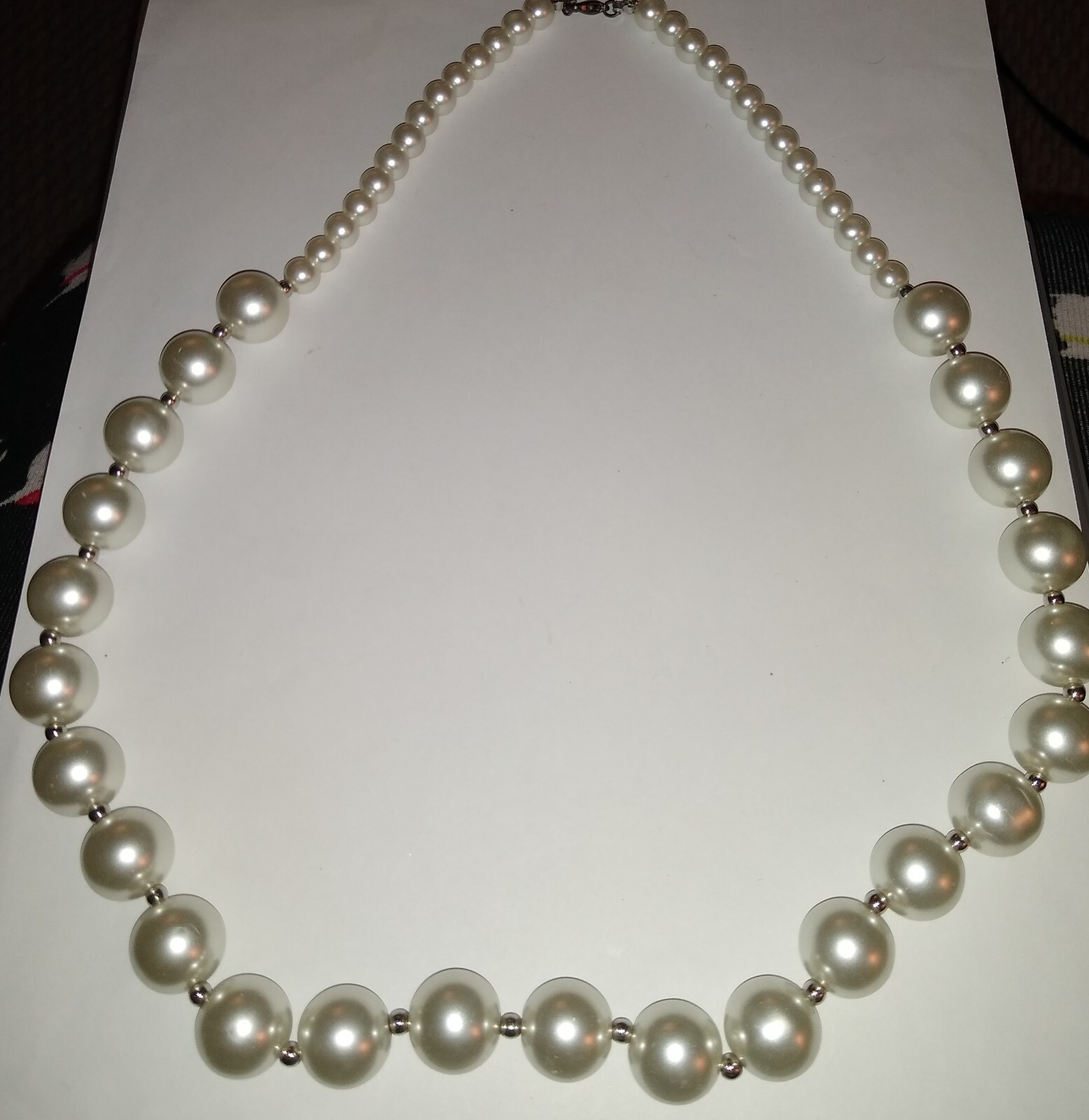 Vintage Very Light Silver Simulated Pearl Necklace 26″