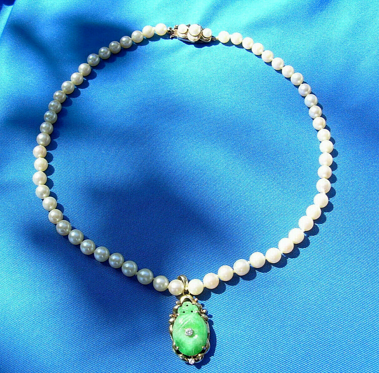 Original Vintage PEARL NECKLACE CHOKER Solid 14K GOLD Art Deco GATSBY ERA CLASP