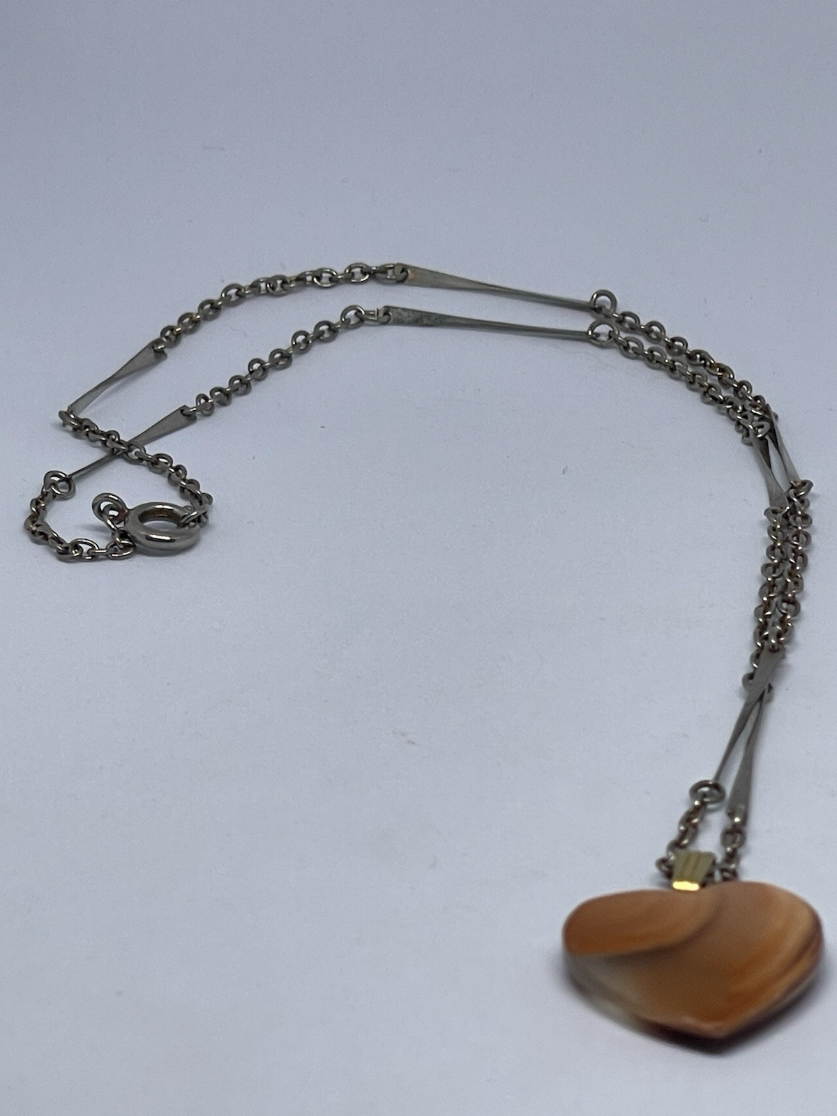 Vintage 1970’s Agate Geode Heart Pendant Bar Link Chain 18” Necklace