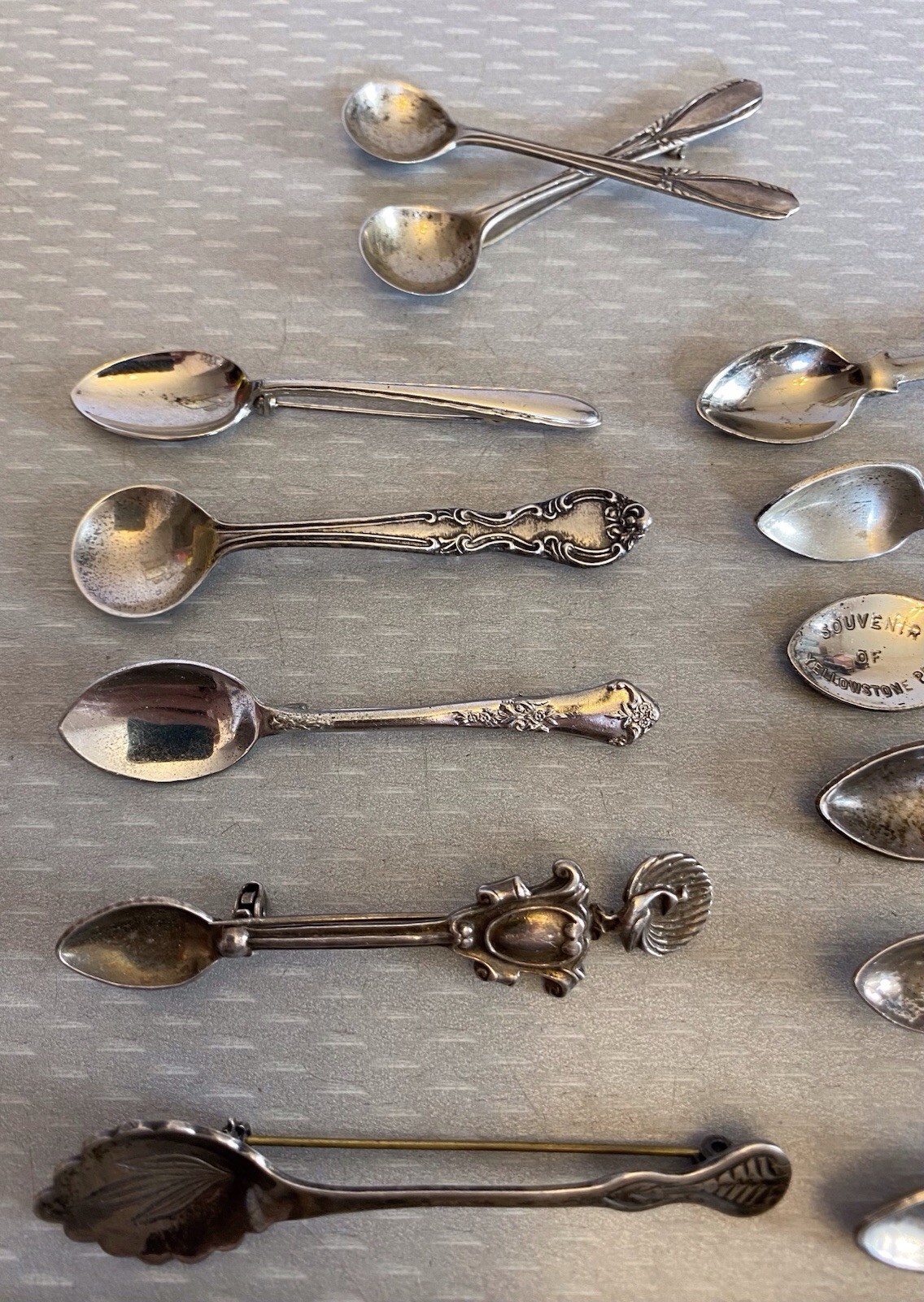 Estate Collection Sterling Silver Spoon Brooch Lot 12 Souvenir USN Yellowstone