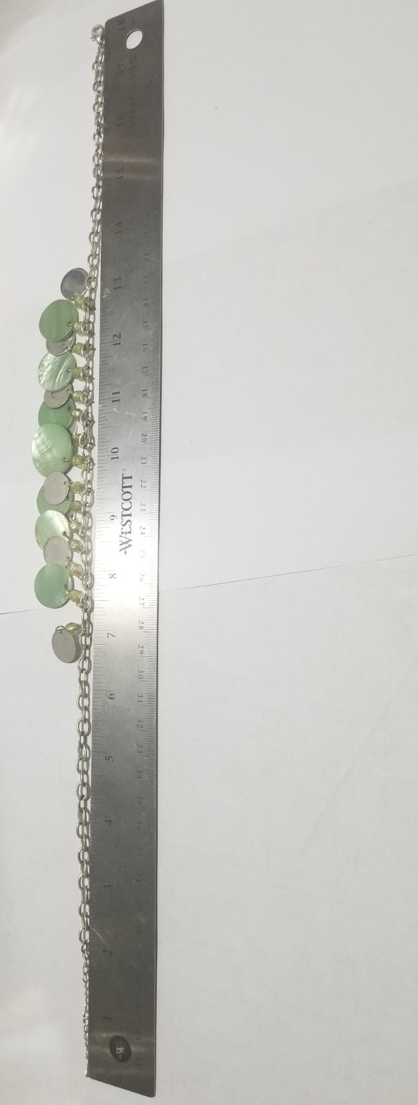 Vintage Necklace & Earrings Set Silvertone With Green Shells And Beads 18 Inches