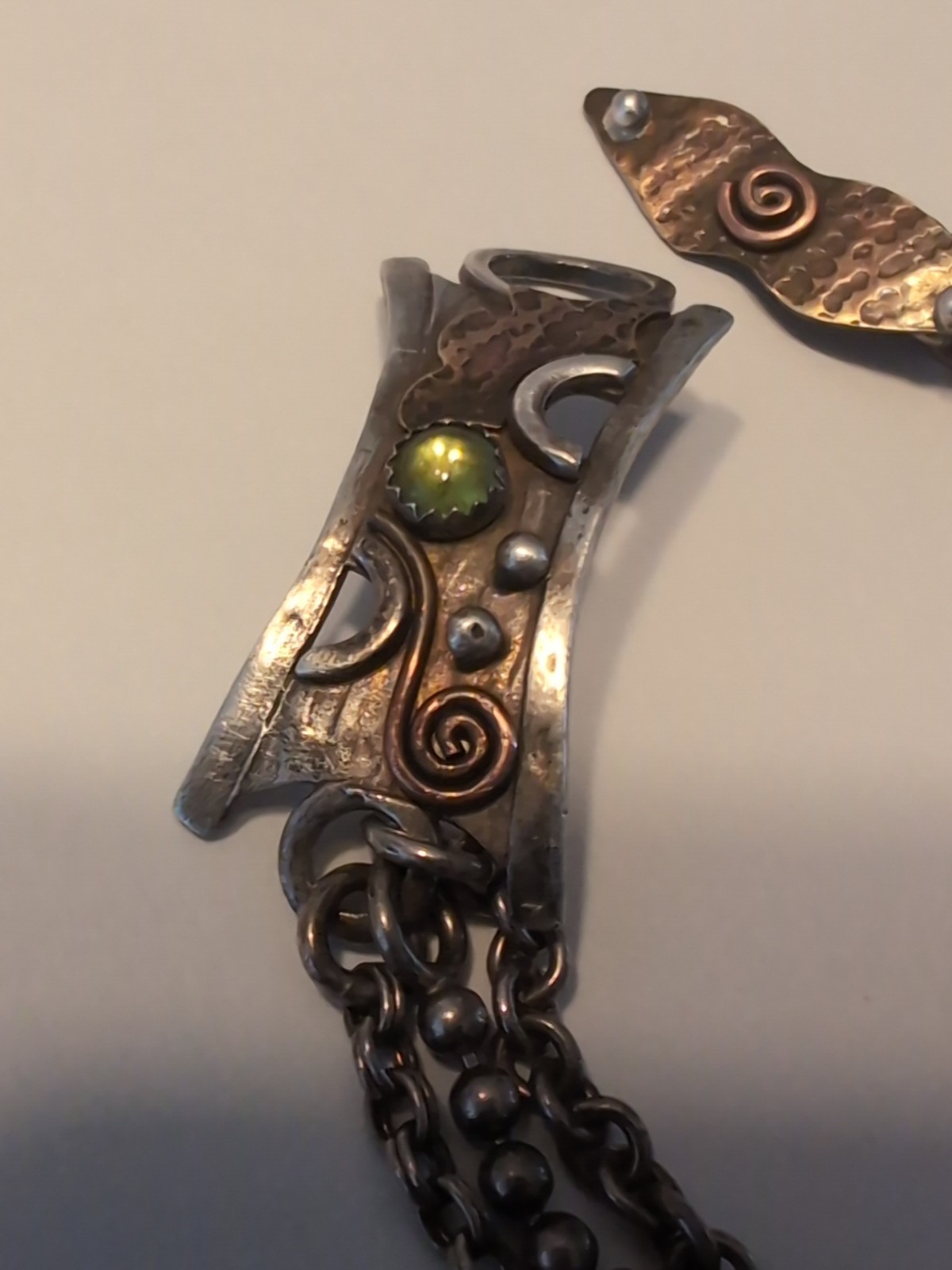 Vintage Sterling Mixed Metal Amethyst Peridot Toggle Bracelet