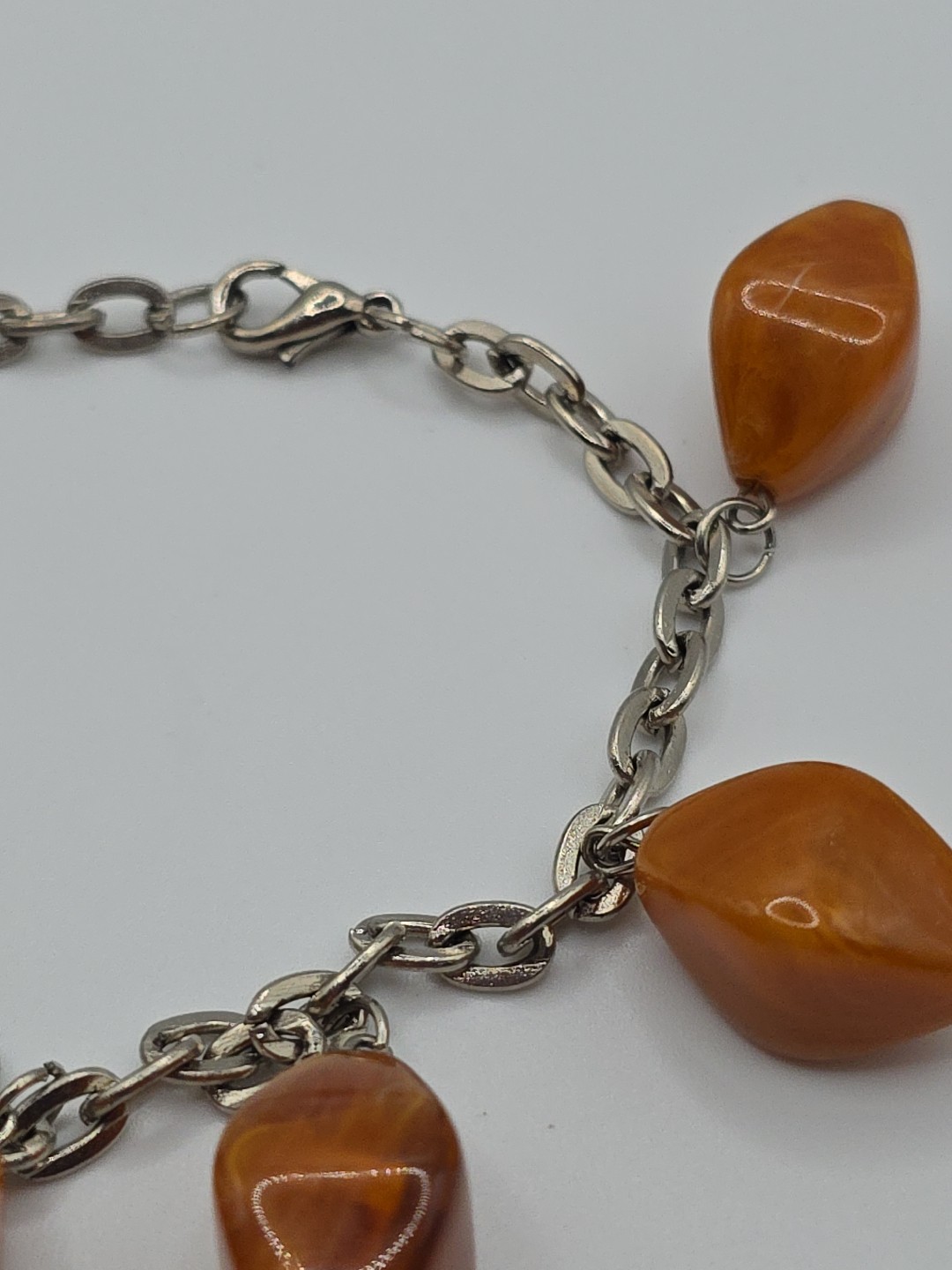 Vintage Marbled Orange Acrylic Charm Bracelet Chunky Retro Dangle Drop Charms