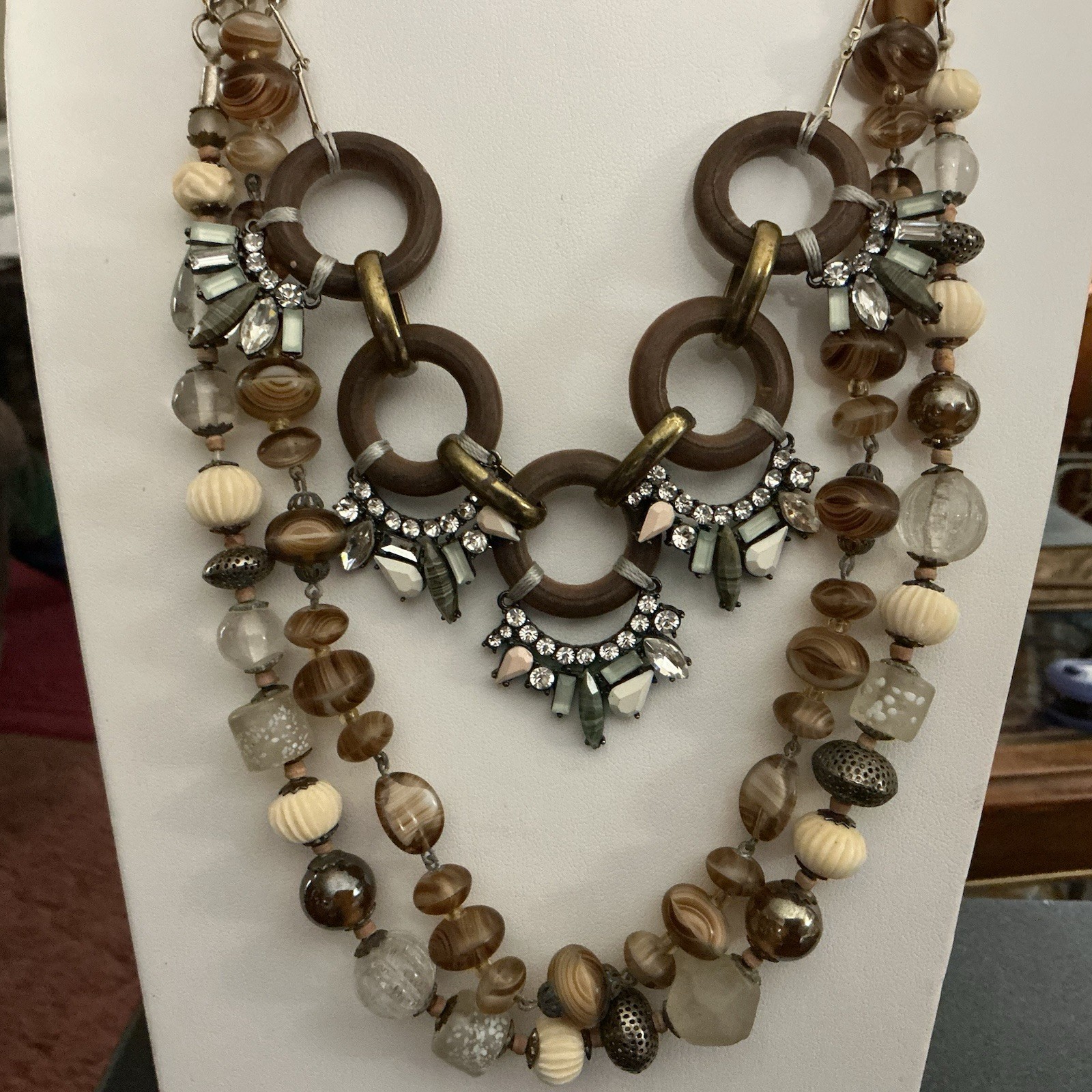 Vtg Bib Necklace Multi Media Eclectic Boho MidCentury Style Maximalist 18”-20” L