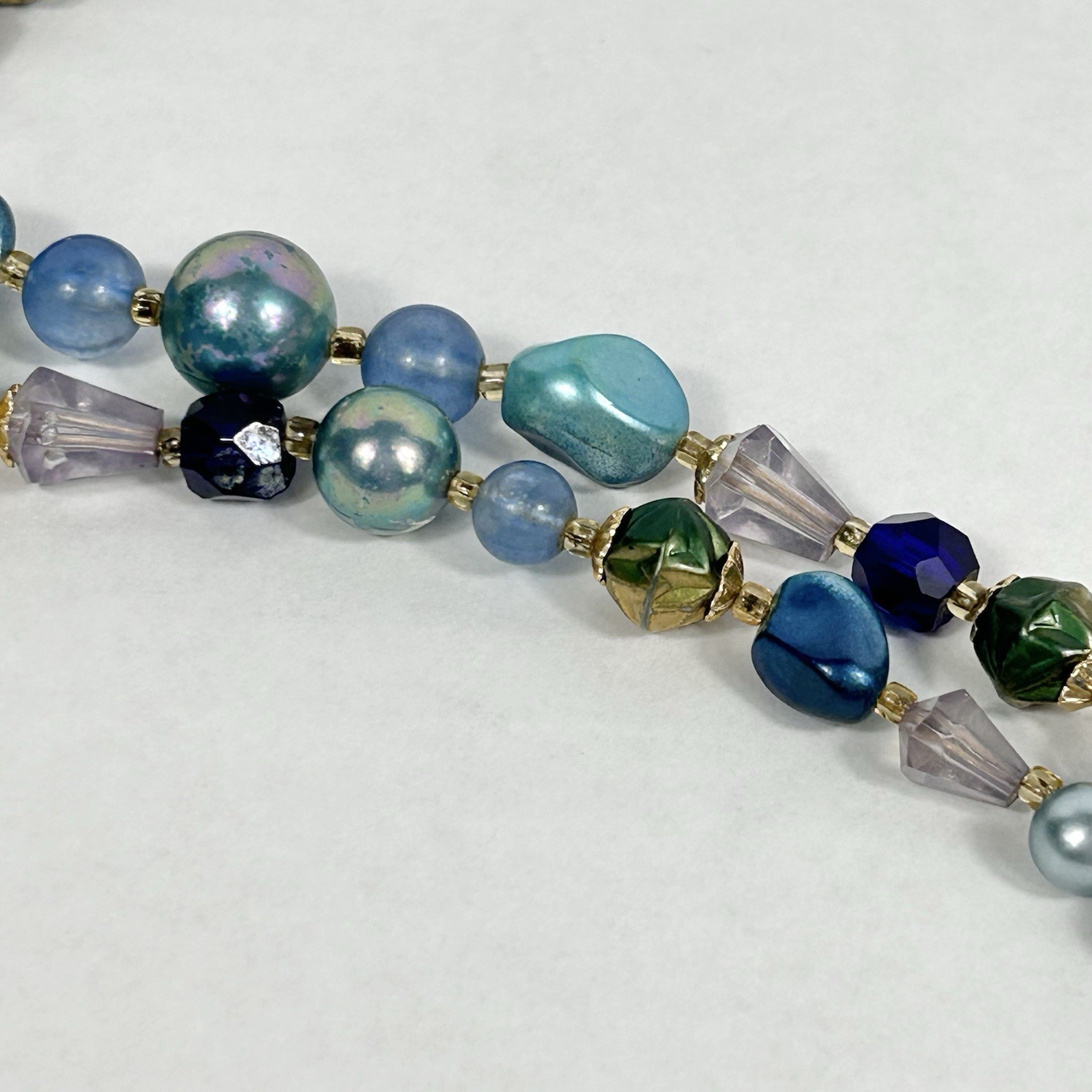 Vintage JAPAN Double Strand Blue Bead Necklace 17.5” Faux Pearl Acrylic Glass