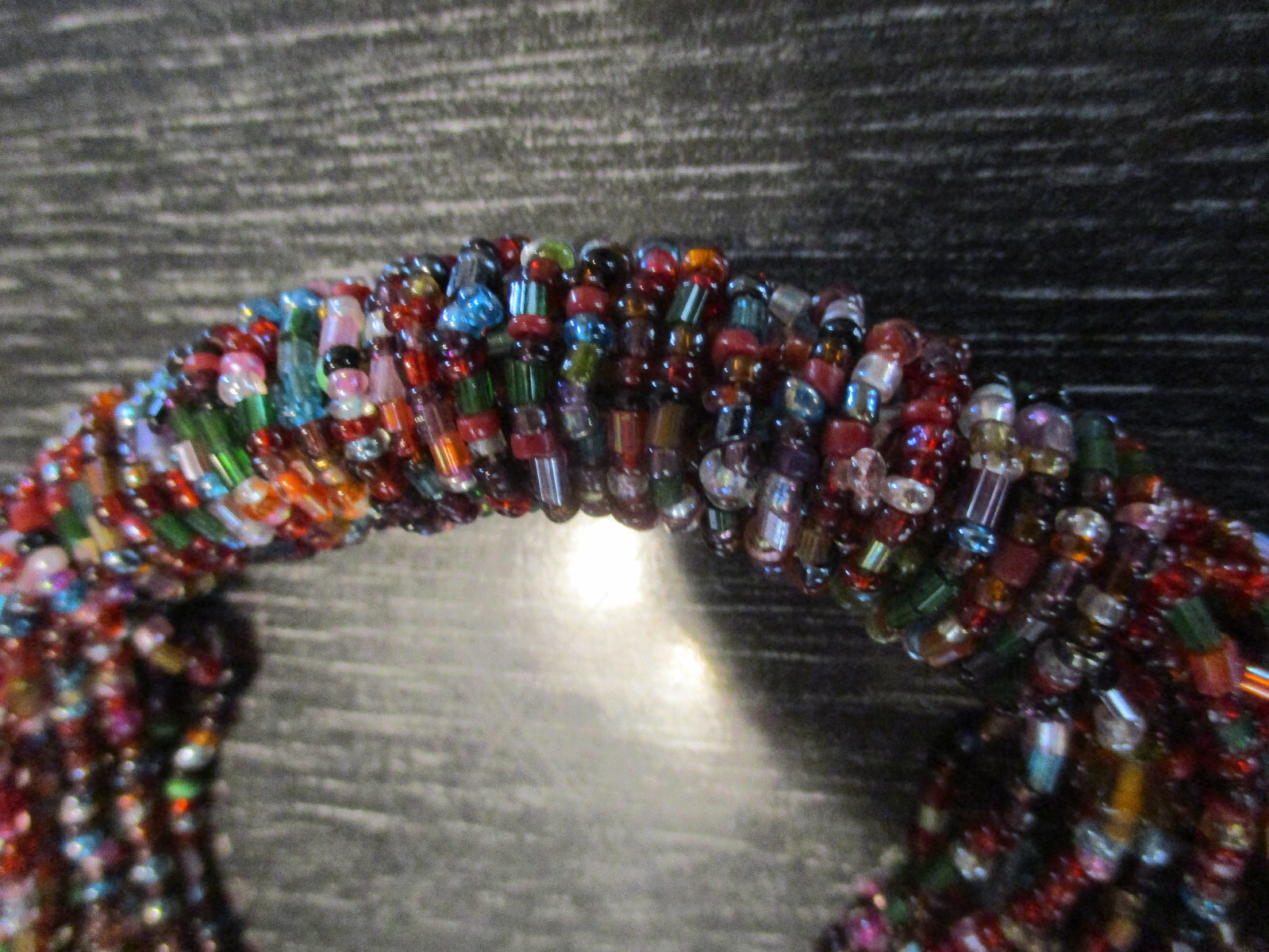 Red Multi Color Strand Glass Seed Bead 54″ long Necklace Lariat Fringe Tassel