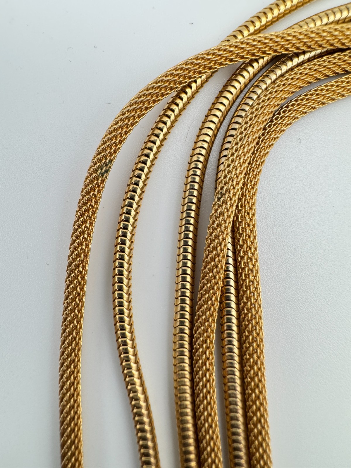 Vintage Mesh Necklace Multi Strand Snake Chain Tassel Knot Fringe Gold Tone
