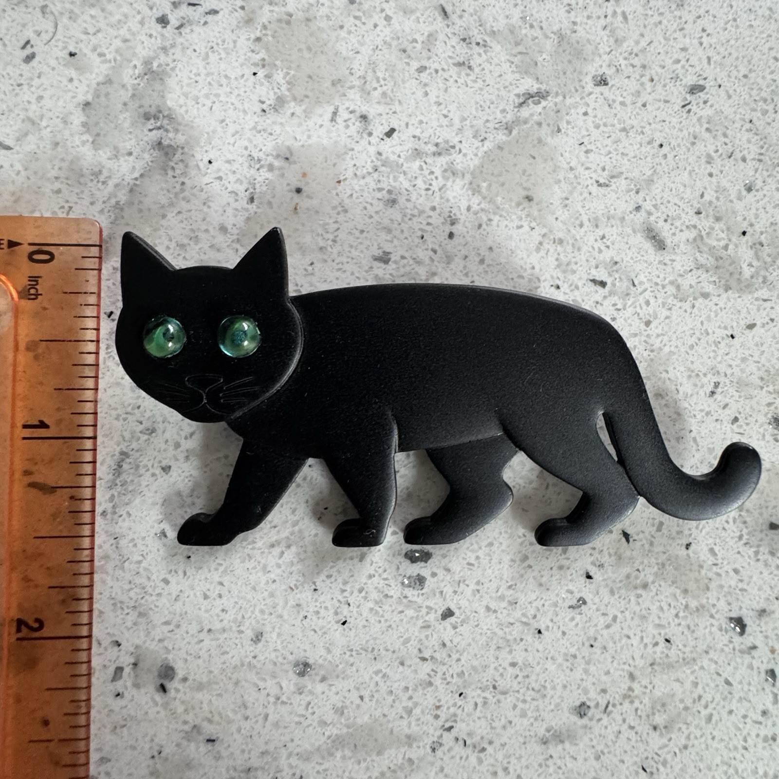 Vintage 1980s/1990s Metal Black Cat Pin Brooch Green Eyes